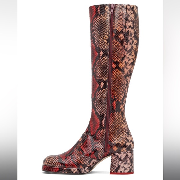 NWT Miista Red Snake Print Donna Tall Patent Boots - Picture 2 of 9